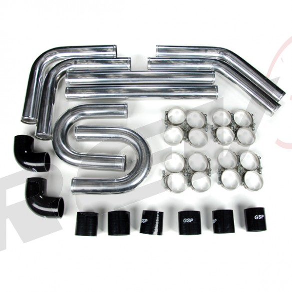 Universal 2.25 inches 8pcs Aluminum Front Mount Turbo Intercooler Piping+Silicone Hose+Clamps Kit 